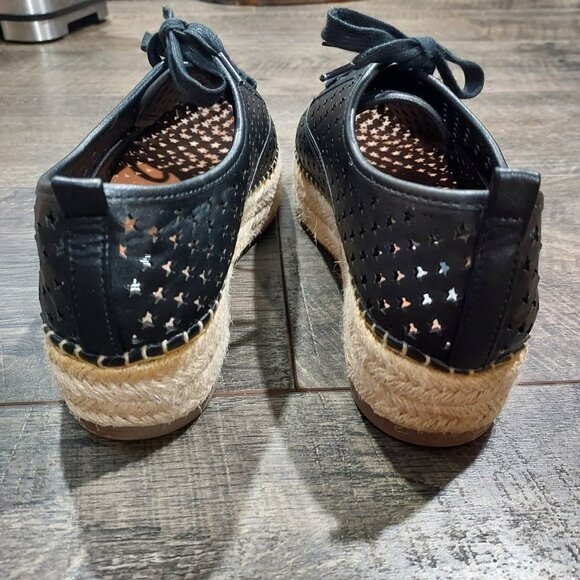 Steve Madden Shadow Laceup Leather Espadrilles 2" Plateform Star Cutout Summer - Picture 5 of 14